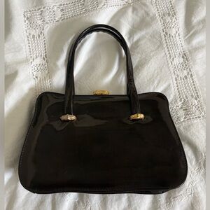 Vintage 50s Handbag  Dark Brown Gold Accents